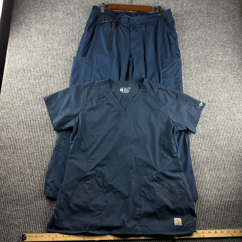 Carhartt Force Modern Fit Scrub Set Navy Blue V-Neck Top Cargo Pants Womens M/L
